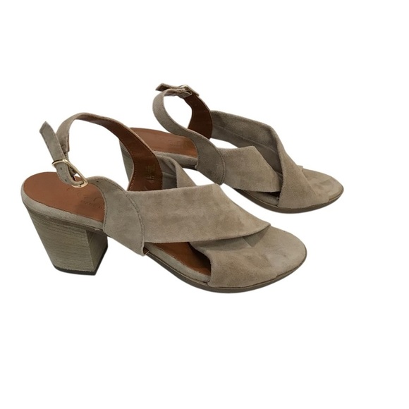 Mariella Suede Open Toe Sling Back Block Heel Sandal Tan 7.5 - Picture 2 of 8